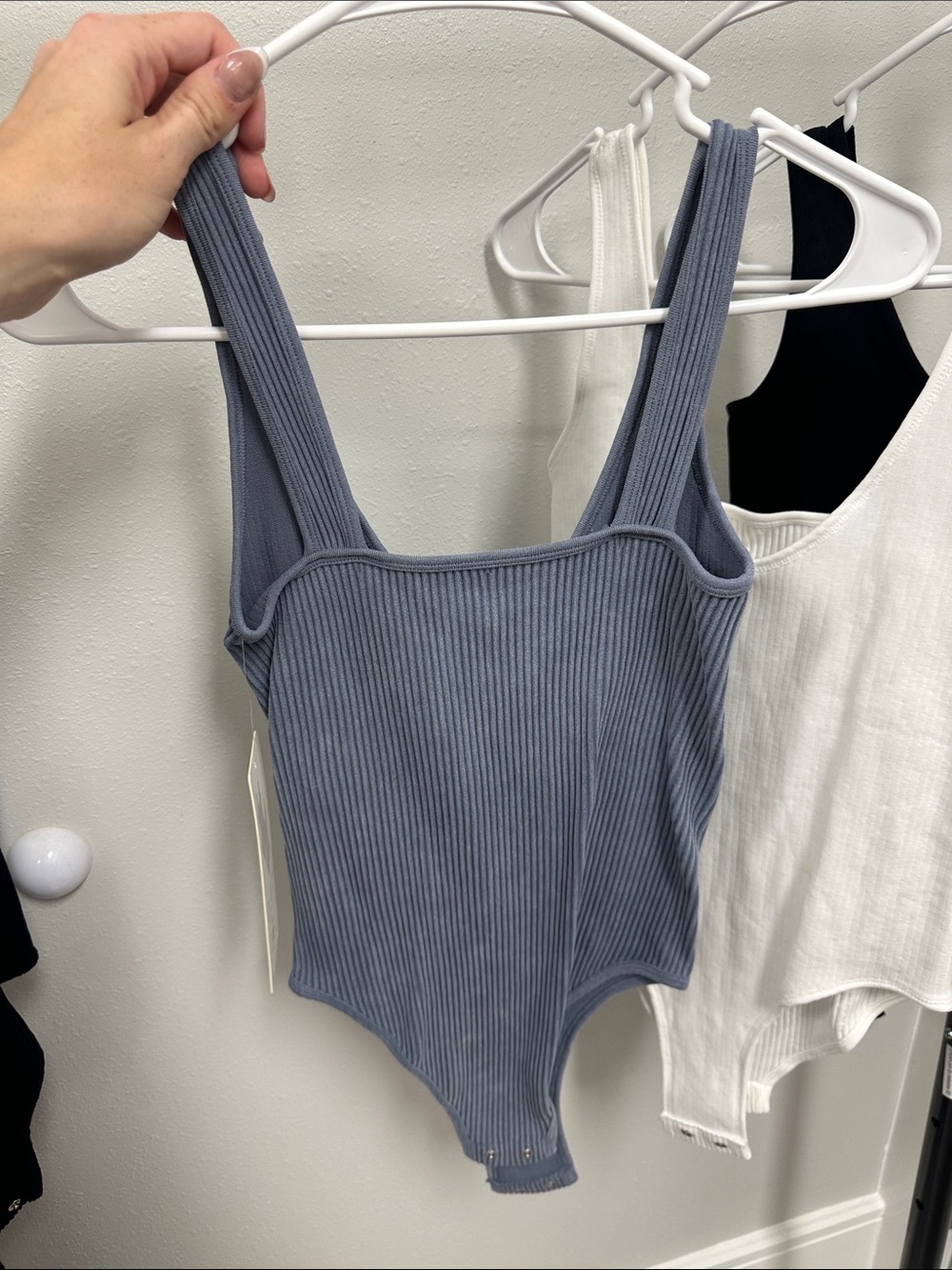 Bundle of 4 Ribbed Bodysuits Black White Blue Small / Medium Stretch Fit - Picture 5 of 9